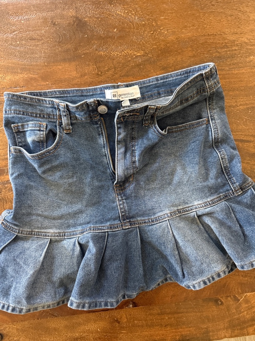 Re/Generation Blue Denim Ruffle Hem Mini Skirt